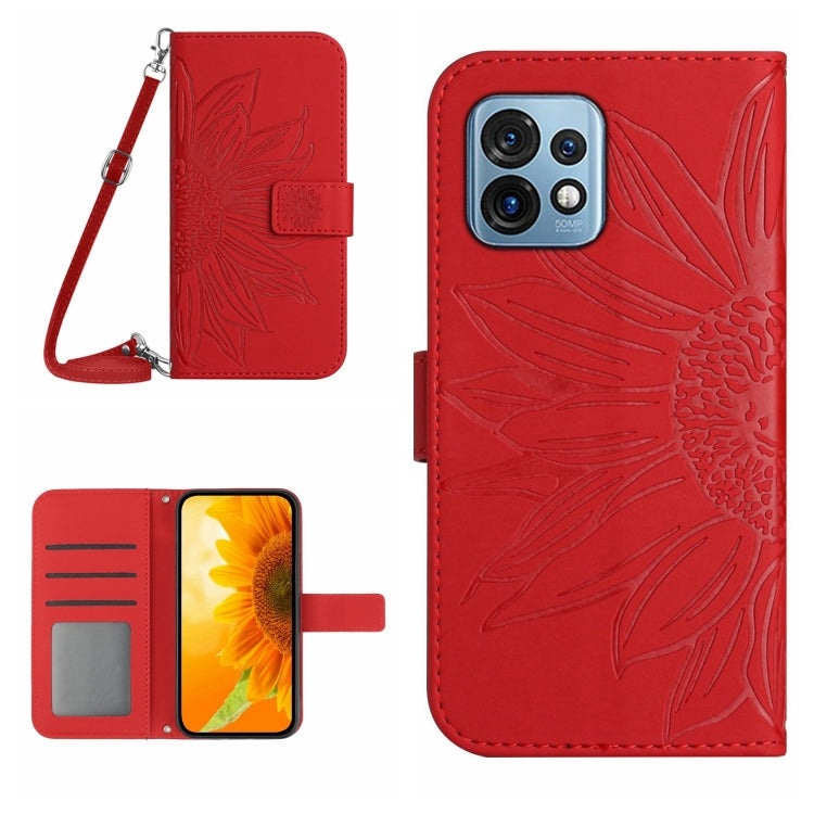 For Motorola Edge+ 2023 HT04 Skin Feel Sun Flower Embossed Flip Leather Phone Case with Lanyard