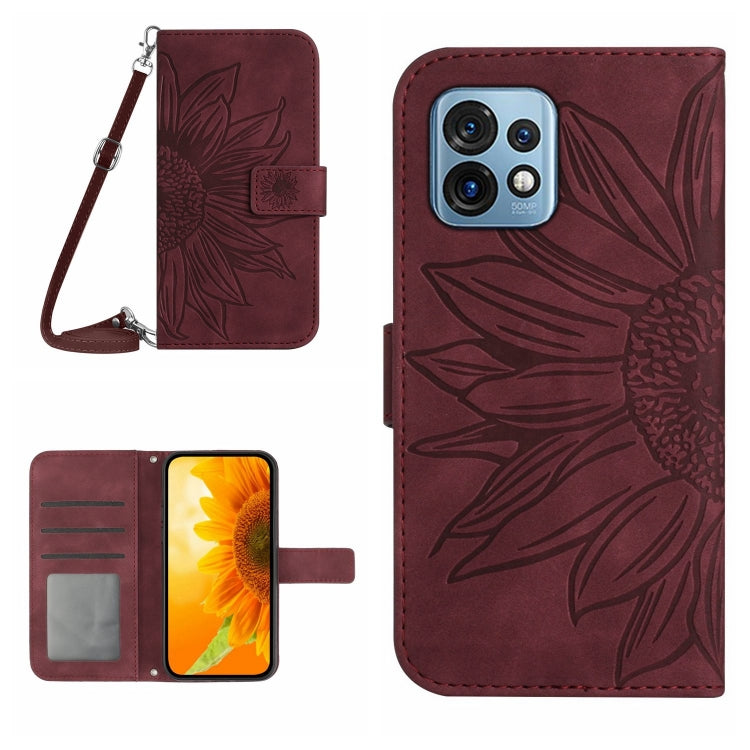 For Motorola Edge+ 2023 HT04 Skin Feel Sun Flower Embossed Flip Leather Phone Case with Lanyard