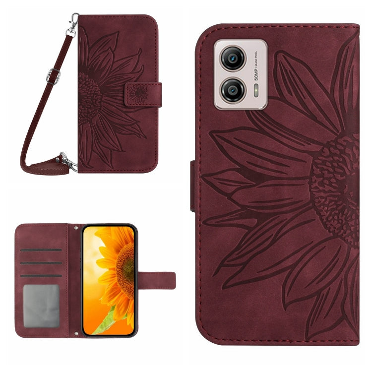For Motorola Moto G53 5G/G13/G23 HT04 Skin Feel Sun Flower Embossed Flip Leather Phone Case with Lanyard