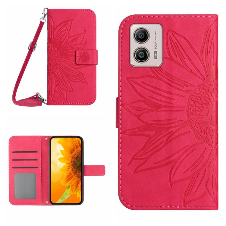 For Motorola Moto G53 5G/G13/G23 HT04 Skin Feel Sun Flower Embossed Flip Leather Phone Case with Lanyard