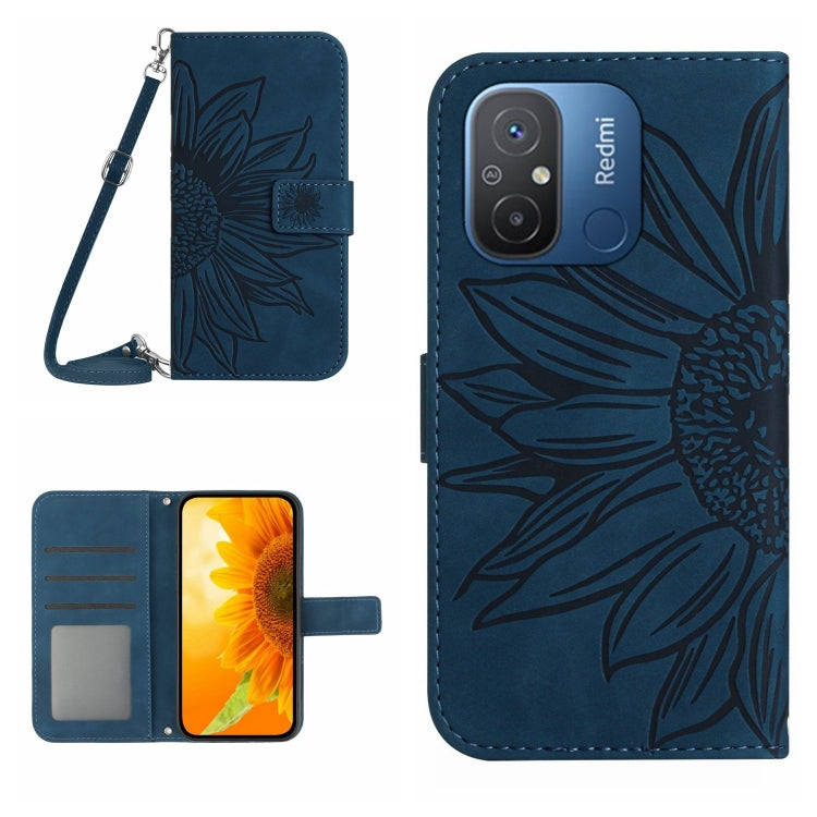 For Xiaomi Redmi 11A 4G HT04 Skin Feel Sun Flower Embossed Flip Leather Phone Case with Lanyard