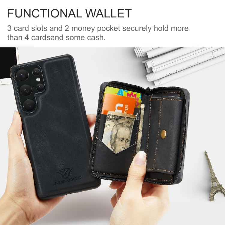 For Samsung Galaxy S23 Ultra 5G JEEHOOD Magnetic Zipper Horizontal Flip Leather Phone Case