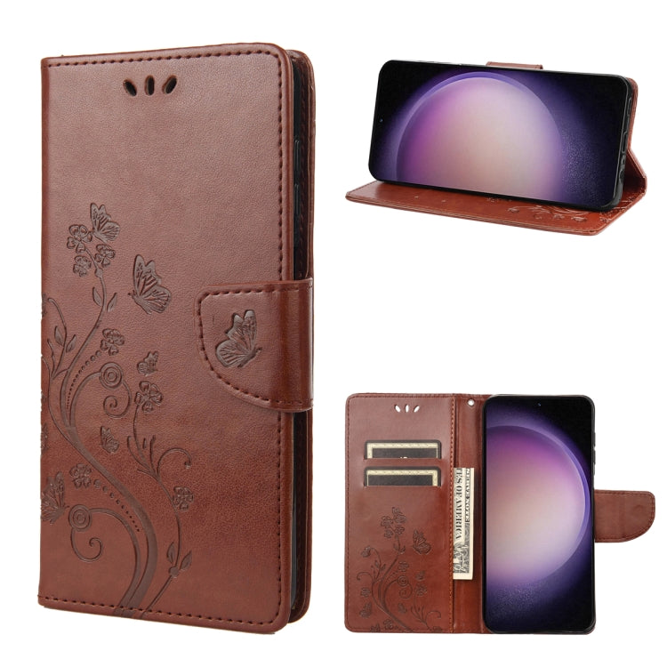 For Samsung Galaxy S23+ 5G Butterfly Flower Pattern Flip Leather Phone Case