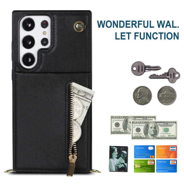 For Samsung Galaxy S23 Ultra 5G Cross-body Zipper Square TPU+PU Back Cover Case