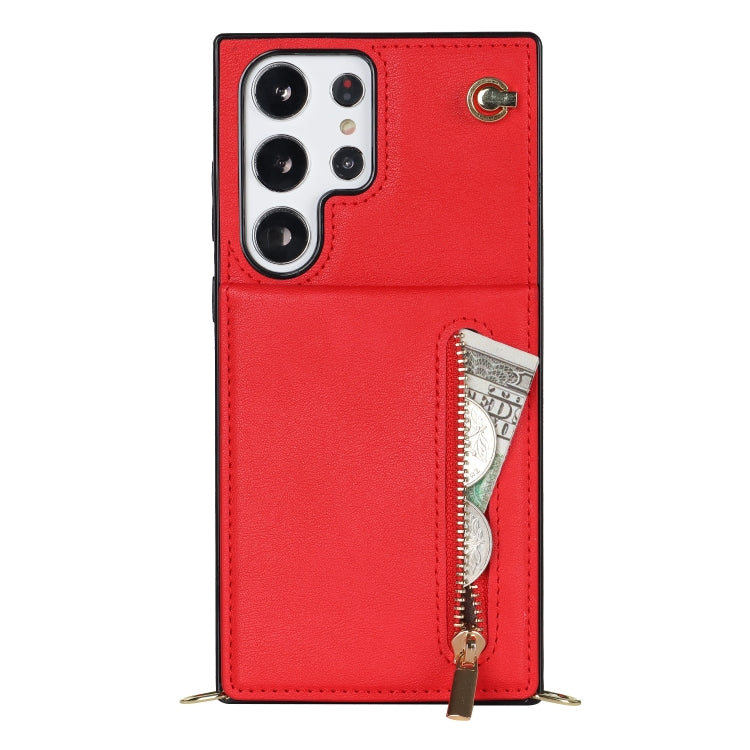 For Samsung Galaxy S23 Ultra 5G Cross-body Zipper Square TPU+PU Back Cover Case