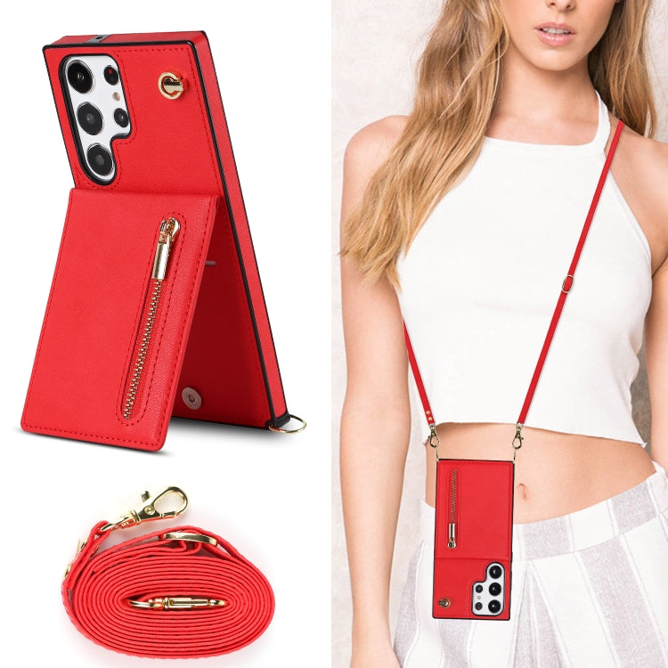 For Samsung Galaxy S23 Ultra 5G Cross-body Zipper Square TPU+PU Back Cover Case