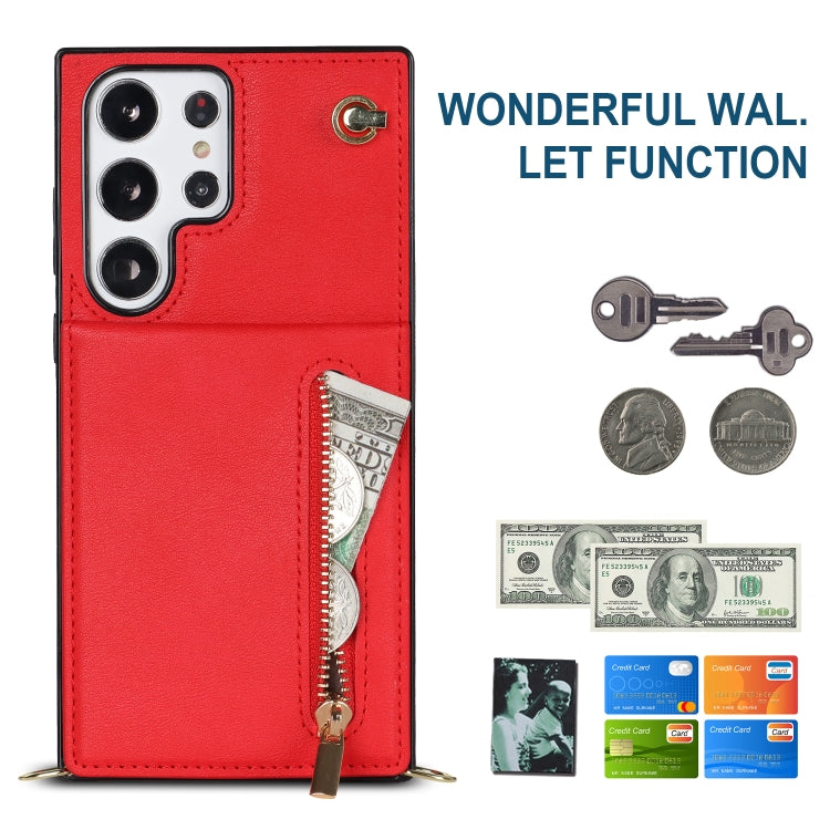 For Samsung Galaxy S23 Ultra 5G Cross-body Zipper Square TPU+PU Back Cover Case