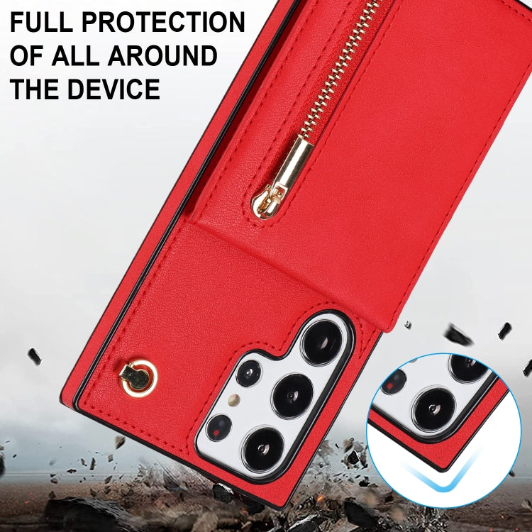 For Samsung Galaxy S23 Ultra 5G Cross-body Zipper Square TPU+PU Back Cover Case