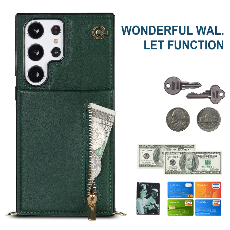 For Samsung Galaxy S23 Ultra 5G Cross-body Zipper Square TPU+PU Back Cover Case