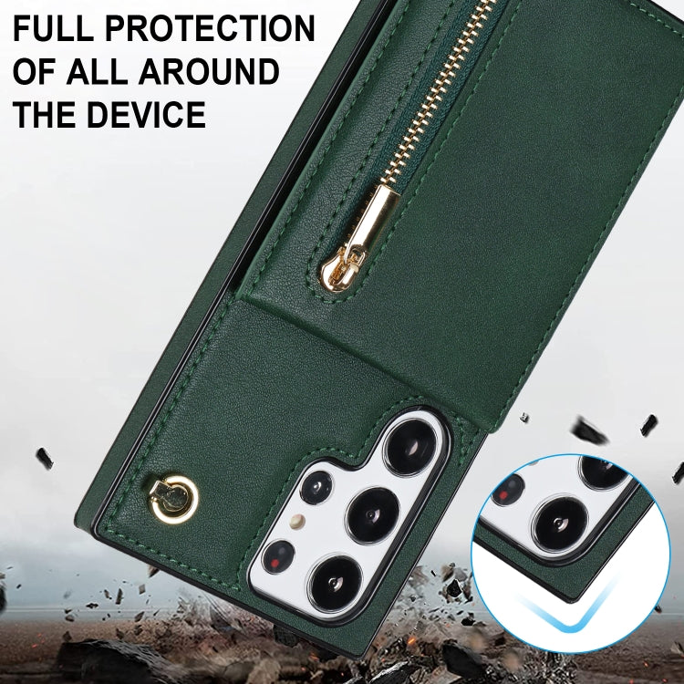 For Samsung Galaxy S23 Ultra 5G Cross-body Zipper Square TPU+PU Back Cover Case