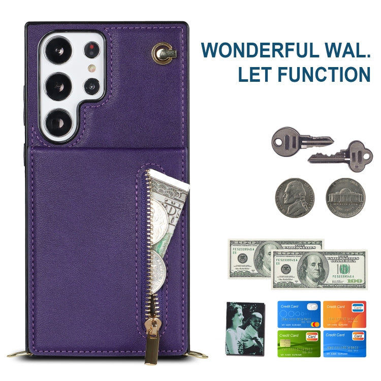 For Samsung Galaxy S23 Ultra 5G Cross-body Zipper Square TPU+PU Back Cover Case