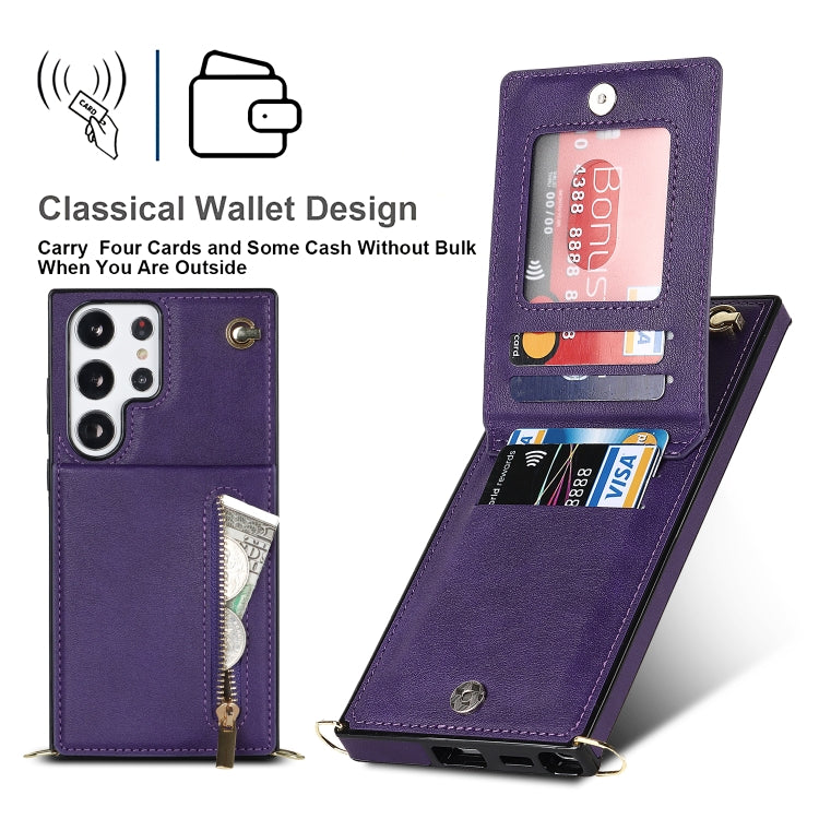 For Samsung Galaxy S23 Ultra 5G Cross-body Zipper Square TPU+PU Back Cover Case