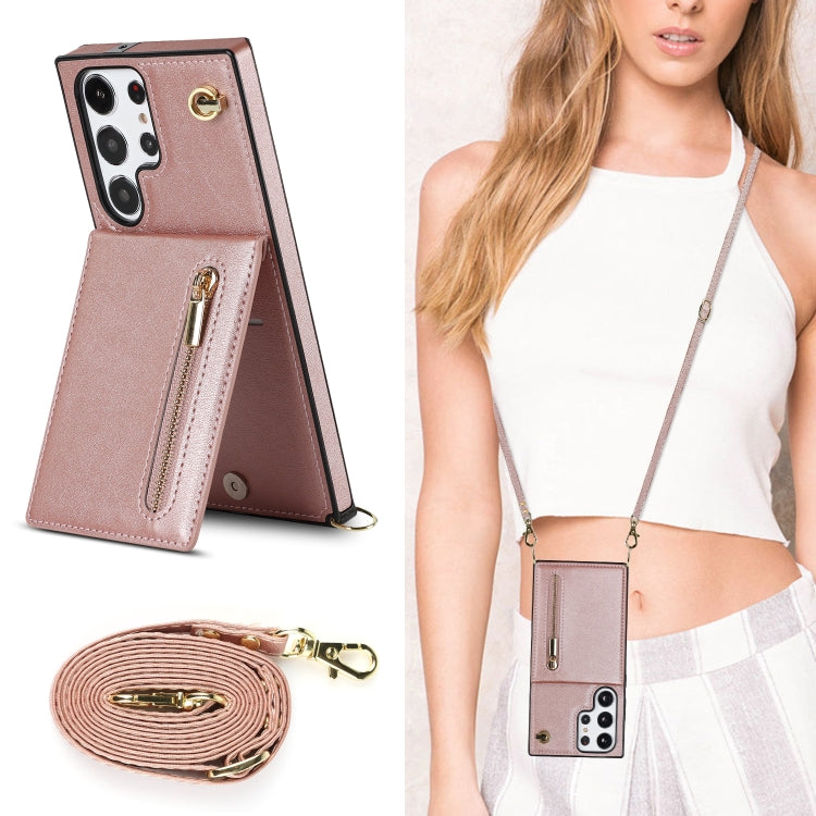 For Samsung Galaxy S23 Ultra 5G Cross-body Zipper Square TPU+PU Back Cover Case