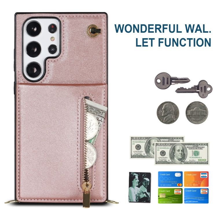 For Samsung Galaxy S23 Ultra 5G Cross-body Zipper Square TPU+PU Back Cover Case