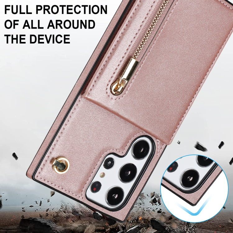 For Samsung Galaxy S23 Ultra 5G Cross-body Zipper Square TPU+PU Back Cover Case