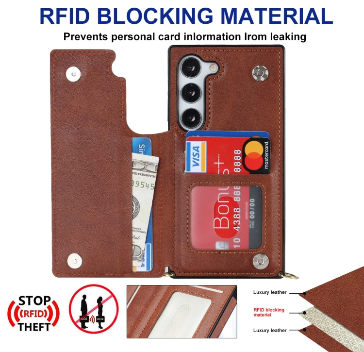 For Samsung Galaxy S23 5G Cross-body Square Double Buckle Flip Card Bag TPU+PU Case