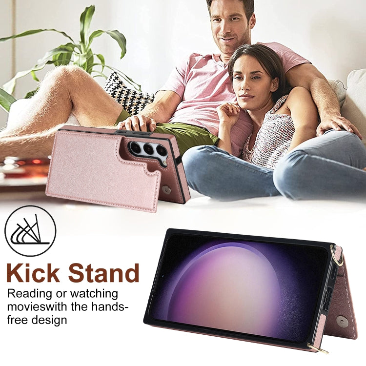 For Samsung Galaxy S23+ 5G Cross-body Square Double Buckle Flip Card Bag TPU+PU Case