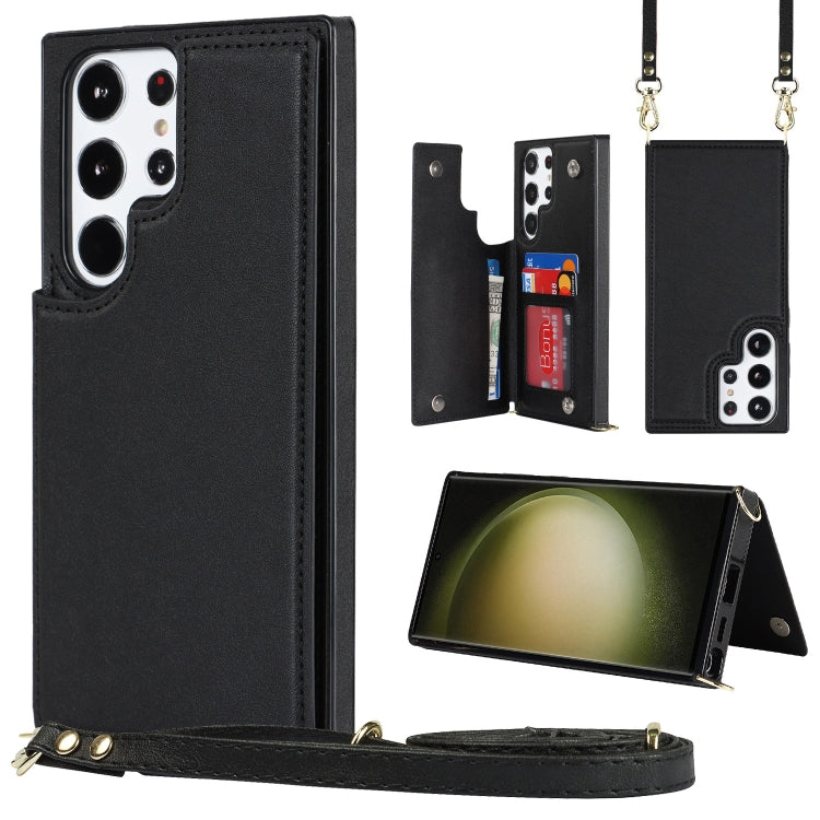 For Samsung Galaxy S23 Ultra 5G Cross-body Square Double Buckle Flip Card Bag TPU+PU Case