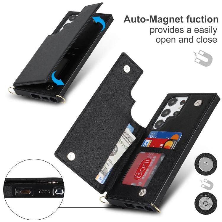 For Samsung Galaxy S23 Ultra 5G Cross-body Square Double Buckle Flip Card Bag TPU+PU Case