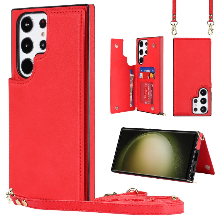 For Samsung Galaxy S23 Ultra 5G Cross-body Square Double Buckle Flip Card Bag TPU+PU Case
