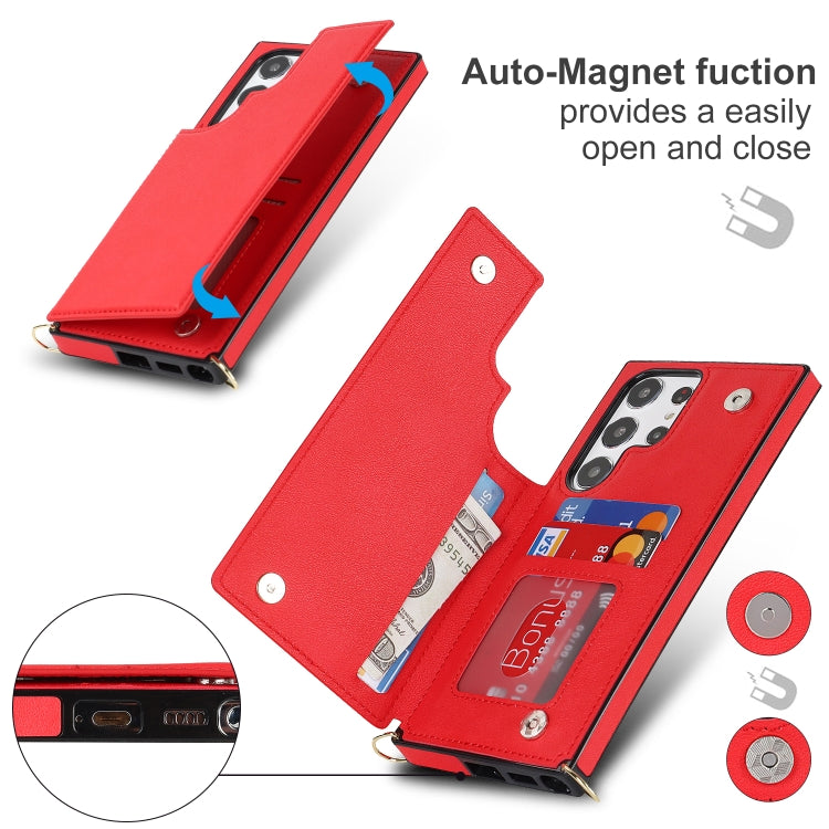 For Samsung Galaxy S23 Ultra 5G Cross-body Square Double Buckle Flip Card Bag TPU+PU Case