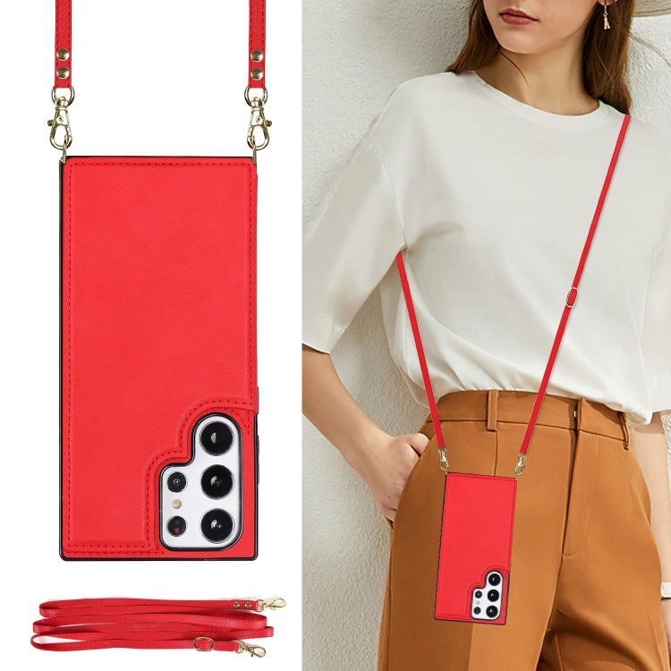 For Samsung Galaxy S23 Ultra 5G Cross-body Square Double Buckle Flip Card Bag TPU+PU Case