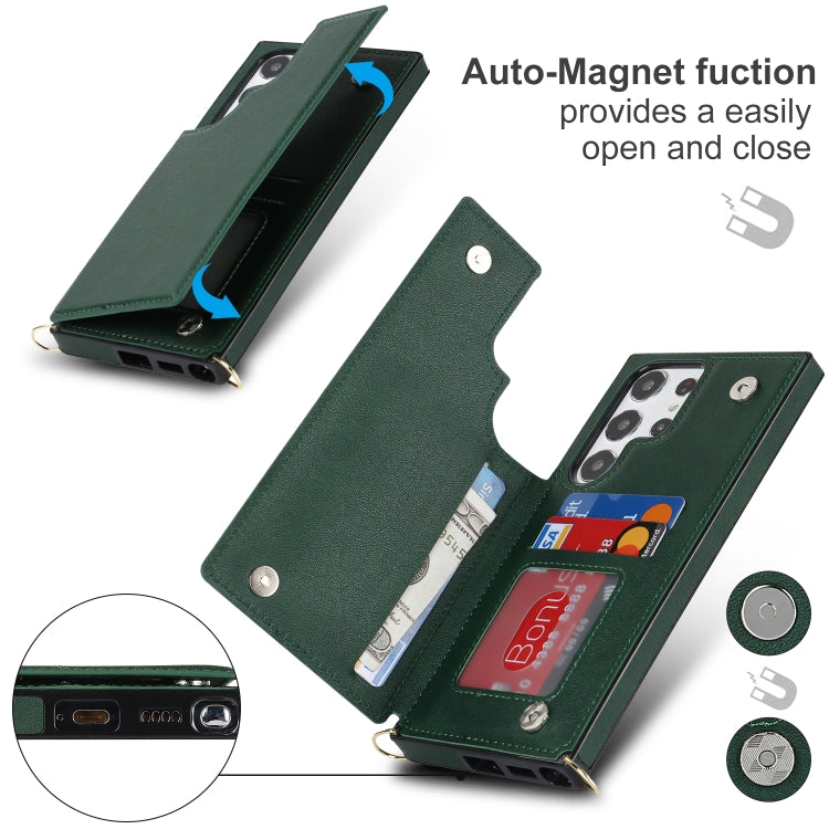 For Samsung Galaxy S23 Ultra 5G Cross-body Square Double Buckle Flip Card Bag TPU+PU Case