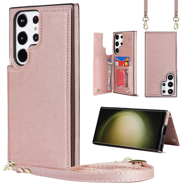 For Samsung Galaxy S23 Ultra 5G Cross-body Square Double Buckle Flip Card Bag TPU+PU Case