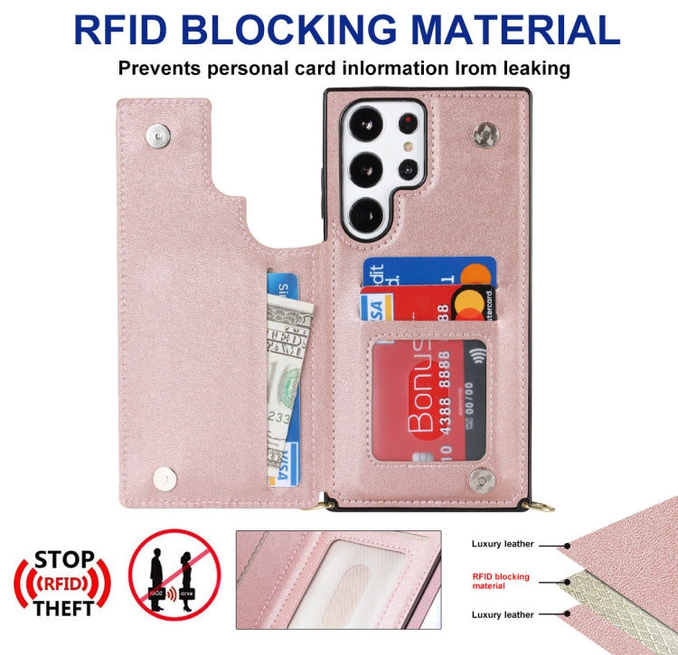 For Samsung Galaxy S23 Ultra 5G Cross-body Square Double Buckle Flip Card Bag TPU+PU Case