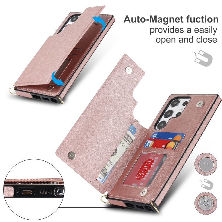 For Samsung Galaxy S23 Ultra 5G Cross-body Square Double Buckle Flip Card Bag TPU+PU Case