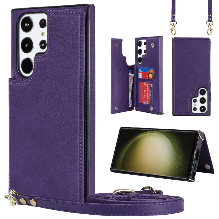 For Samsung Galaxy S23 Ultra 5G Cross-body Square Double Buckle Flip Card Bag TPU+PU Case