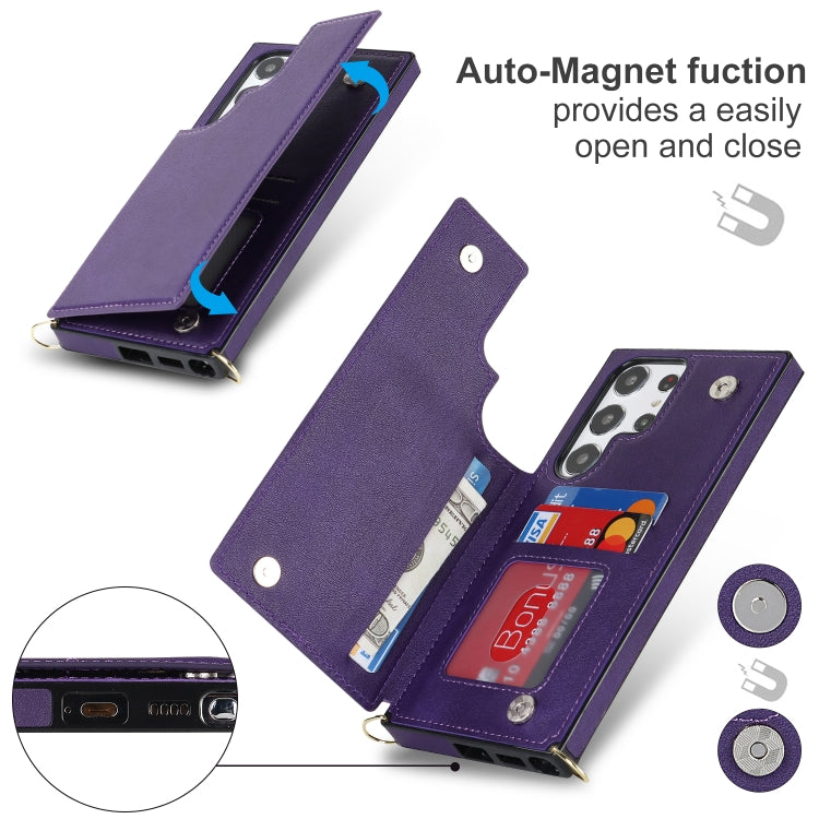 For Samsung Galaxy S23 Ultra 5G Cross-body Square Double Buckle Flip Card Bag TPU+PU Case