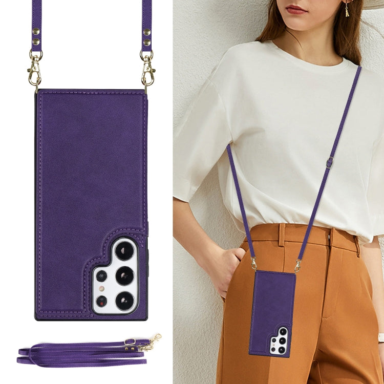 For Samsung Galaxy S23 Ultra 5G Cross-body Square Double Buckle Flip Card Bag TPU+PU Case