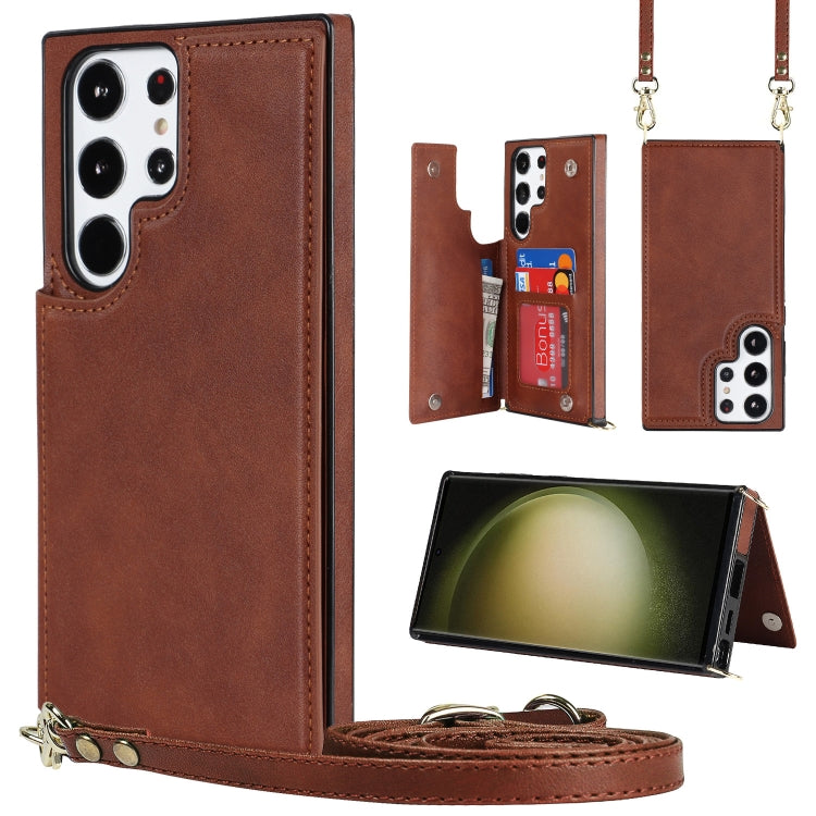 For Samsung Galaxy S23 Ultra 5G Cross-body Square Double Buckle Flip Card Bag TPU+PU Case