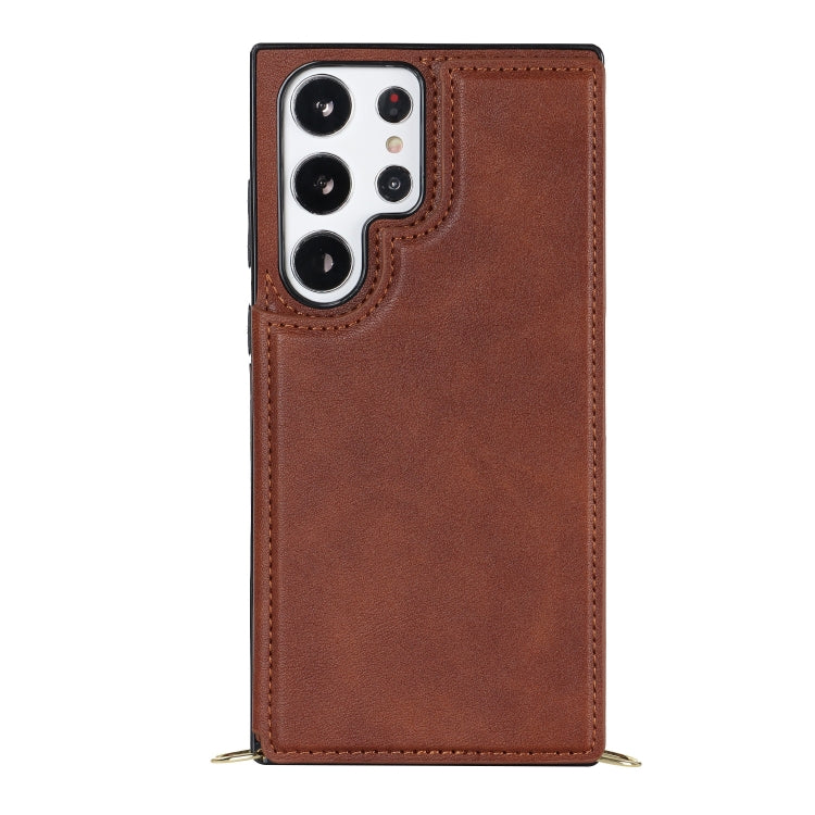For Samsung Galaxy S23 Ultra 5G Cross-body Square Double Buckle Flip Card Bag TPU+PU Case