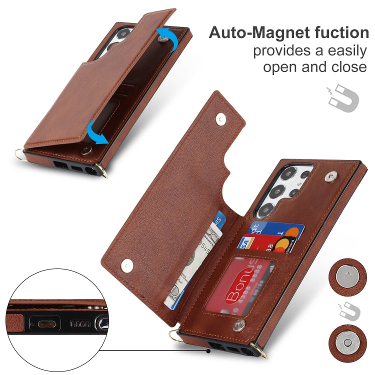 For Samsung Galaxy S23 Ultra 5G Cross-body Square Double Buckle Flip Card Bag TPU+PU Case