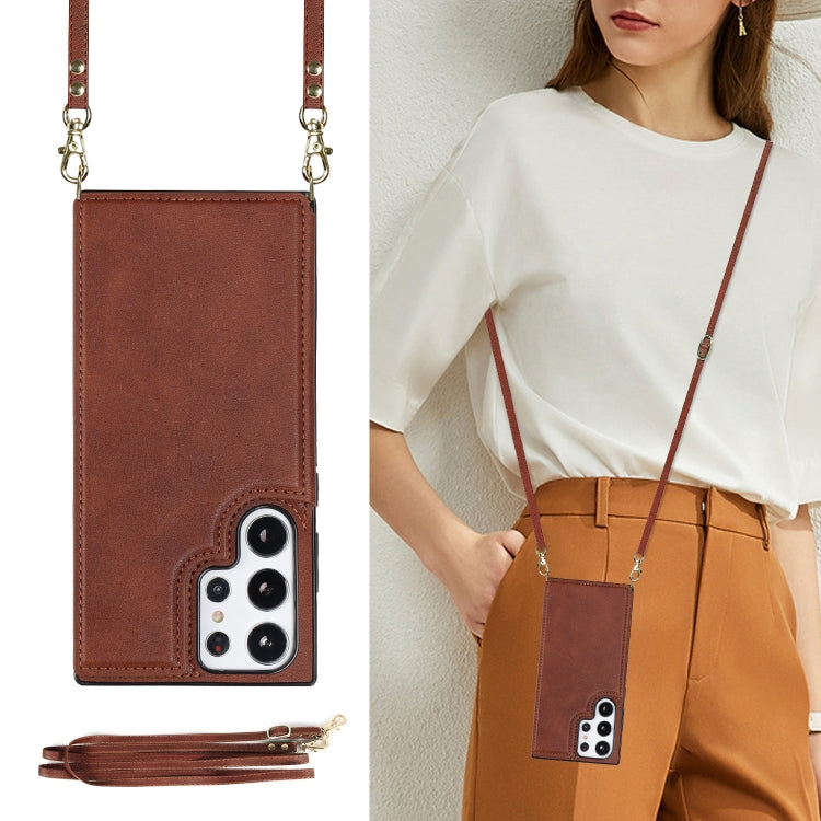 For Samsung Galaxy S23 Ultra 5G Cross-body Square Double Buckle Flip Card Bag TPU+PU Case