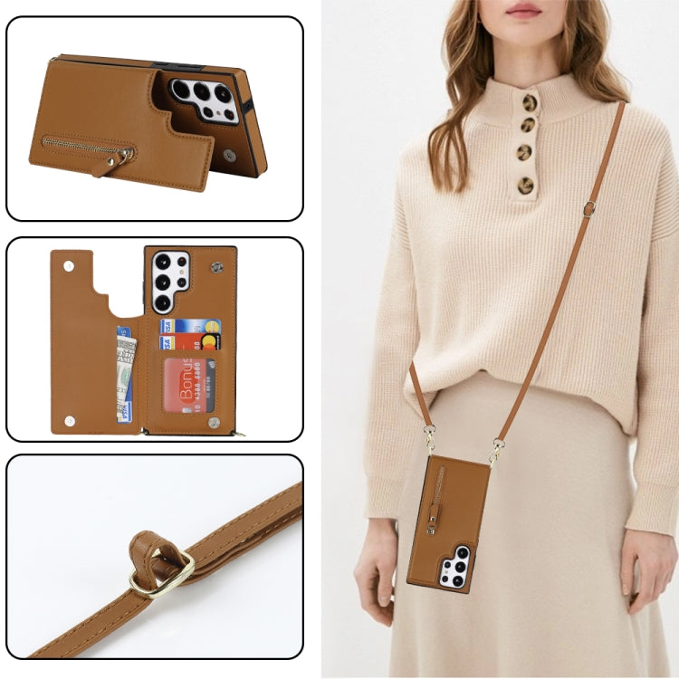For Samsung Galaxy S23 Ultra 5G Cross-body Zipper Square Phone Case