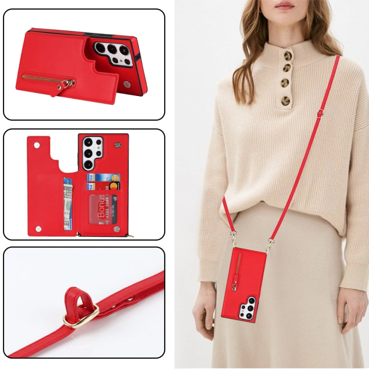 For Samsung Galaxy S23 Ultra 5G Cross-body Zipper Square Phone Case