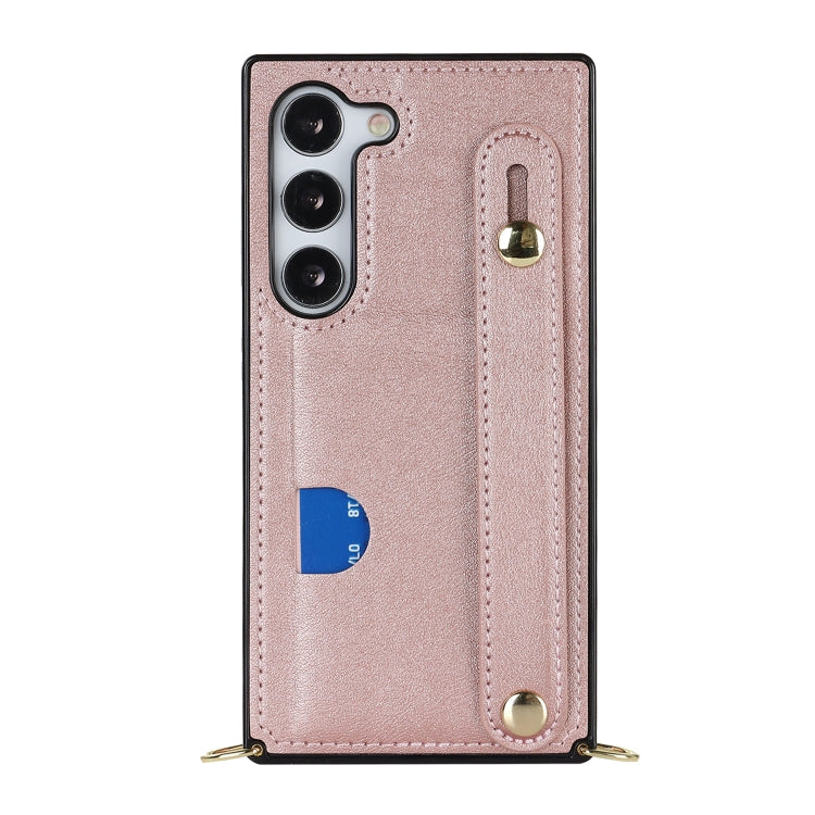 For Samsung Galaxy S23 5G Cross-body Wristband Holder Square Phone Case