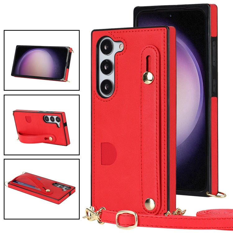 For Samsung Galaxy S23 5G Cross-body Wristband Holder Square Phone Case