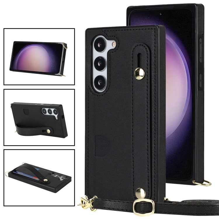 For Samsung Galaxy S23+ 5G Cross-body Wristband Holder Square Phone Case