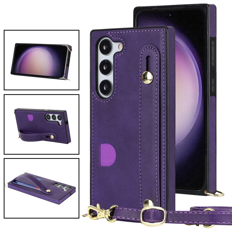 For Samsung Galaxy S23+ 5G Cross-body Wristband Holder Square Phone Case