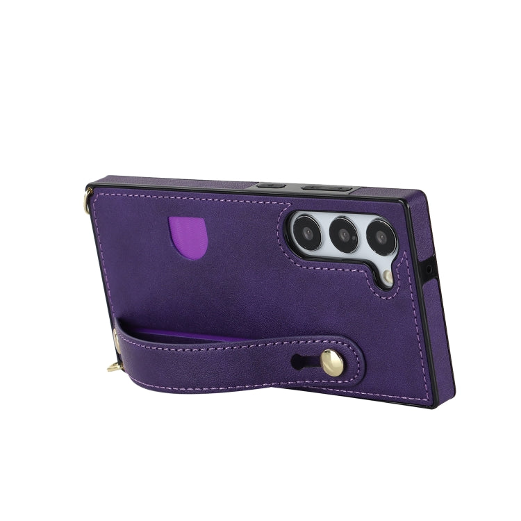 For Samsung Galaxy S23+ 5G Cross-body Wristband Holder Square Phone Case