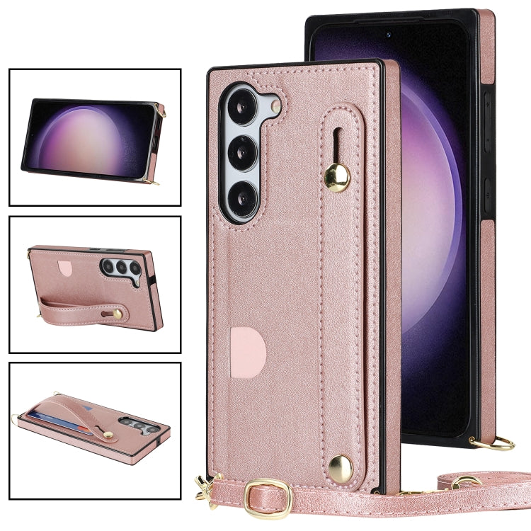 For Samsung Galaxy S23+ 5G Cross-body Wristband Holder Square Phone Case