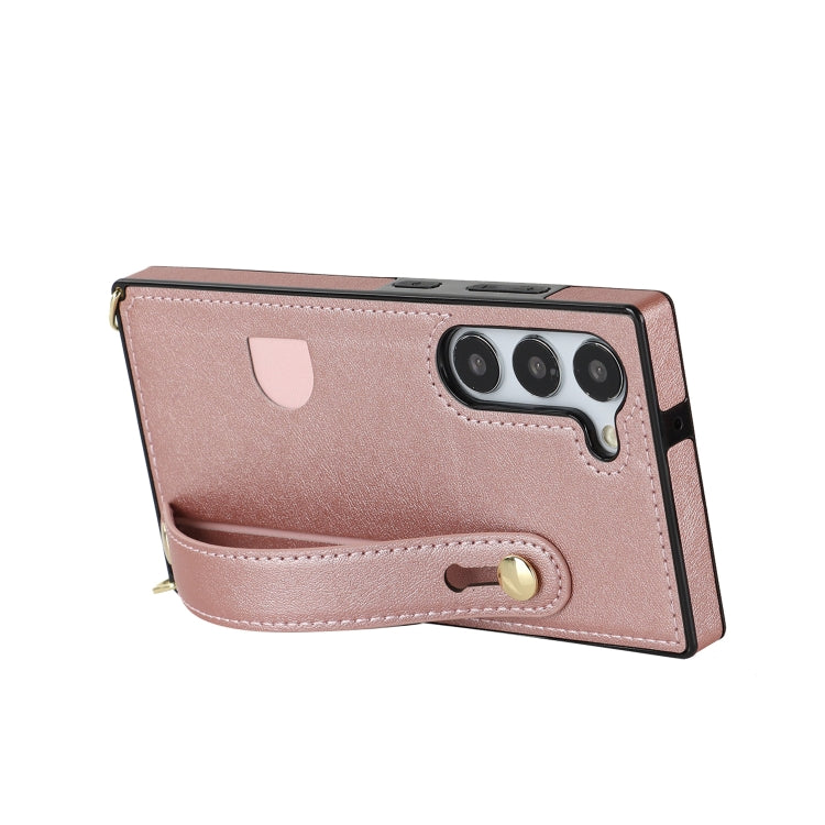 For Samsung Galaxy S23+ 5G Cross-body Wristband Holder Square Phone Case