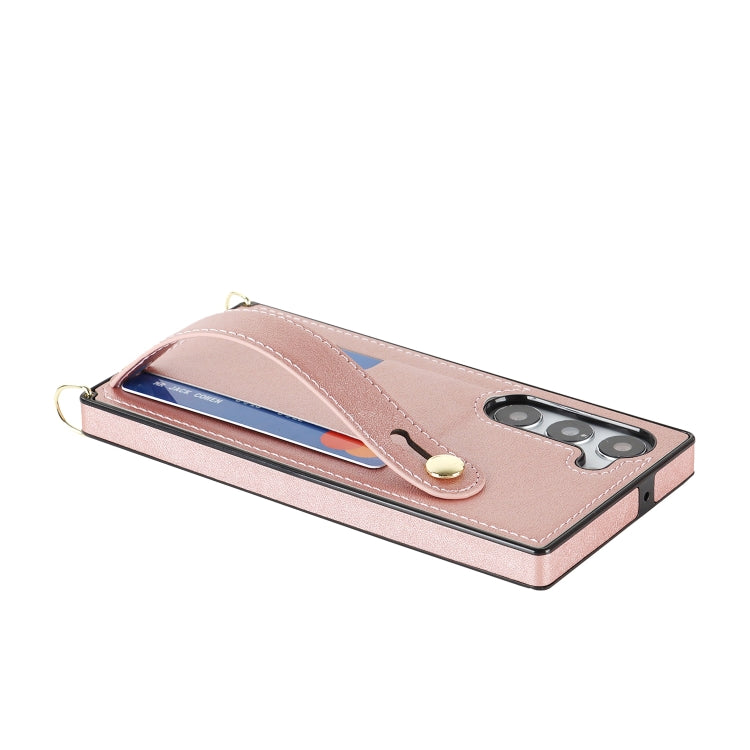 For Samsung Galaxy S23+ 5G Cross-body Wristband Holder Square Phone Case