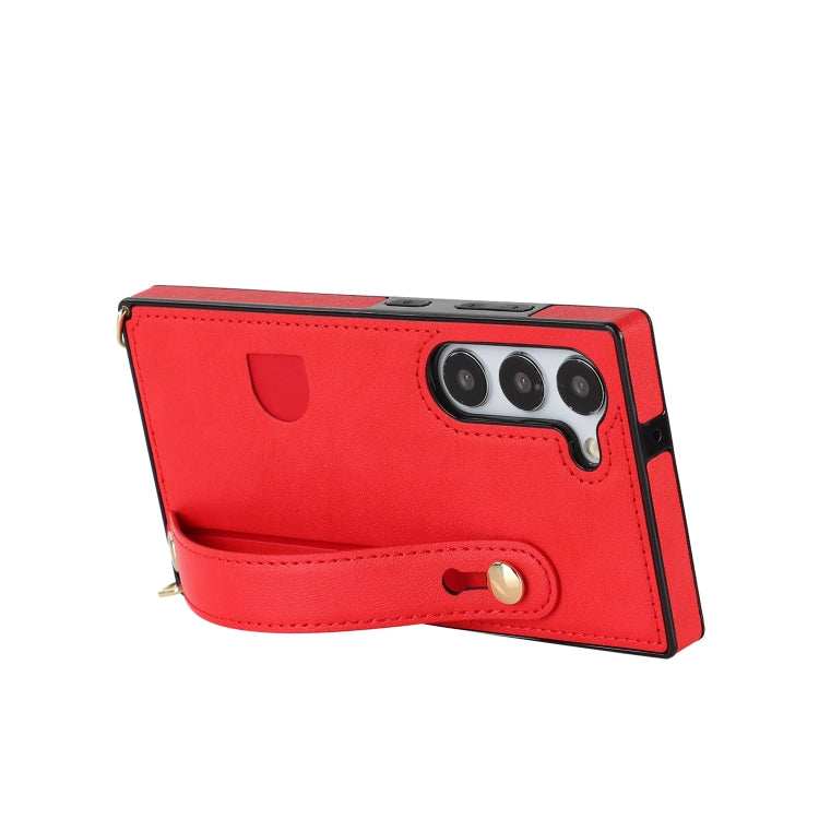 For Samsung Galaxy S23+ 5G Cross-body Wristband Holder Square Phone Case