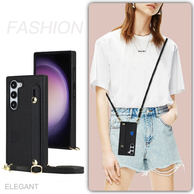 For Samsung Galaxy S23+ 5G Cross-body Wristband Holder Square Phone Case