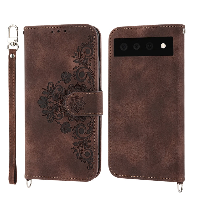 For Google Pixel 7A Skin-feel Flowers Embossed Wallet Leather Phone Case